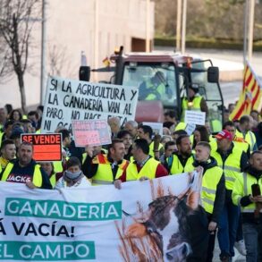 Agricultores y ganaderos protestan en Teruel. EFE/Antonio Garcia